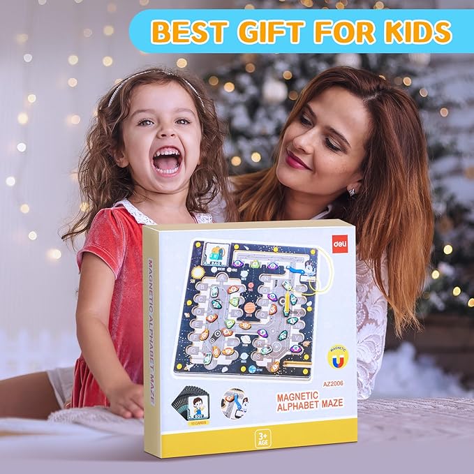 deli Magnetic Alphabet Maze, Wooden Montessori Toys for Tolddlers, Learning Educational Fine Motor Skills Toys for Kids 3 4 5 Year Old Gifts
