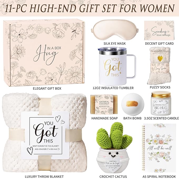 Get Well Soon Gifts Baskets for Women Self Care Gifts, Spa Care Package After Surgery Inspirational Thinking of You Sympathy Gift, Feel Better Encouragement Gift for Women Sick Friends Mom w/ Blanket
