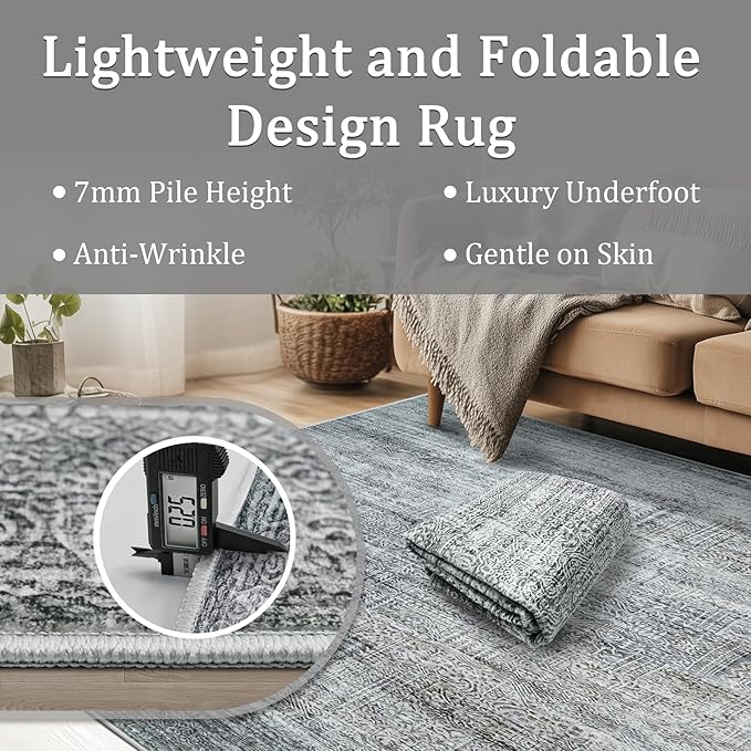8x10 Area Rug Living Room Rugs - Washable Rug Large Modern Abstract Soft Thin Carpets Indoor Floor No Slip Vintage Carpet for Bedroom Under Dining Table Nursery Home Office Decor Gray Blue
