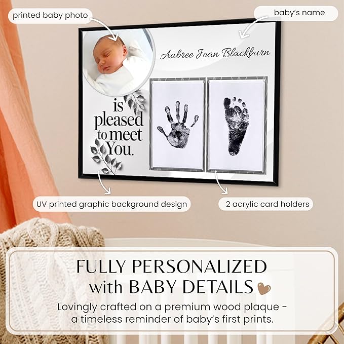 Inkless Hand and Footprint Kit, Baby Keepsake Plaque & Baby Shower Gifts - Ideal as Mom To Be Gift, Nursery Picture Frames, Clean Touch Hand and Footprint Kit (Style 1 - Design 5)