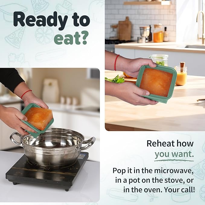 2-Cup Silicone Freezer Trays with Lids – Perfect for Meal Prep, Portion Control, and Easy Freezing-Meal Prep Container Molds for Soup,Leftovers (Green, 2 pack)