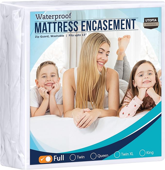 Utopia Bedding Zippered Mattress Encasement Full, 100% Waterproof Bed Bug and Dust Mite Proof Mattress Protector, Absorbent Six-Sided Mattress Cover
