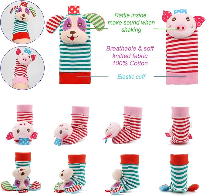 BLOOBLOOMAX Sock rattles for Babies 0-24 Months Baby Animal Foot Finder Educational Toys