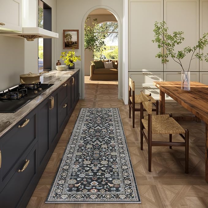 Washable Runners for Hallways Kitchen Rug: 2'6"x8' Runner Rugs Stain Resistant Non Slip Low Pile Boho Carpet Runners for Hallways Bedroom Entryway Indoor Beside Bathroom Laundry Room
