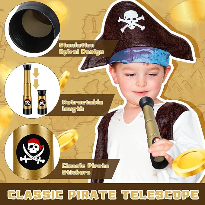 Deekin 50 Pcs Pirate Telescope for Kids Pirate Party Favors Accessories Telescope Toys Spyglass Mini Treasure Hunt for Boat Halloween Birthday Party Supplies