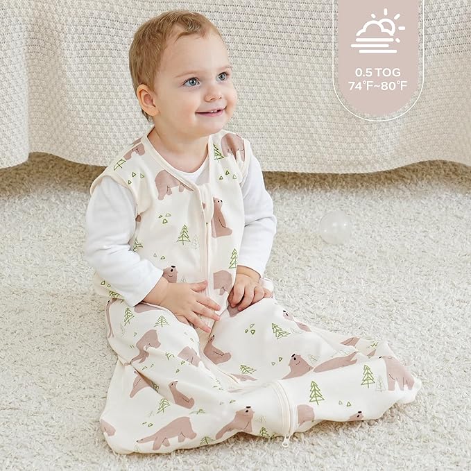 JELLYMONI Baby Sleep Sack 0-6 Months, 100% Cotton 3 Pack 0.5 TOG Baby Wearable Blanket Infant Sleep Sack with 2-Way Zipper Newborn Sleep Sacks