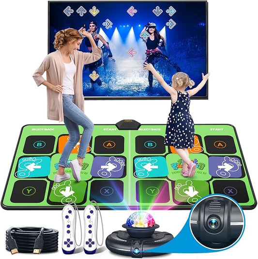 FWFX Wireless Dance Mat for TV, 2-Player Musical Electronic Dancing Pad for Kids & Adults, for Family Party Games, Exercise, Yoga & Fitness - Birthday for Boys & Girls(Green)