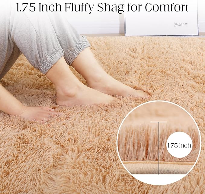 Luxury 3x5 Area Rug, Ultra Soft Rugs for Living Room, Plush Carpet Rugs for Bedroom, Non-Slip Indoor Rug for Nursery, Study Room, Playroom, Home Decor, Camel