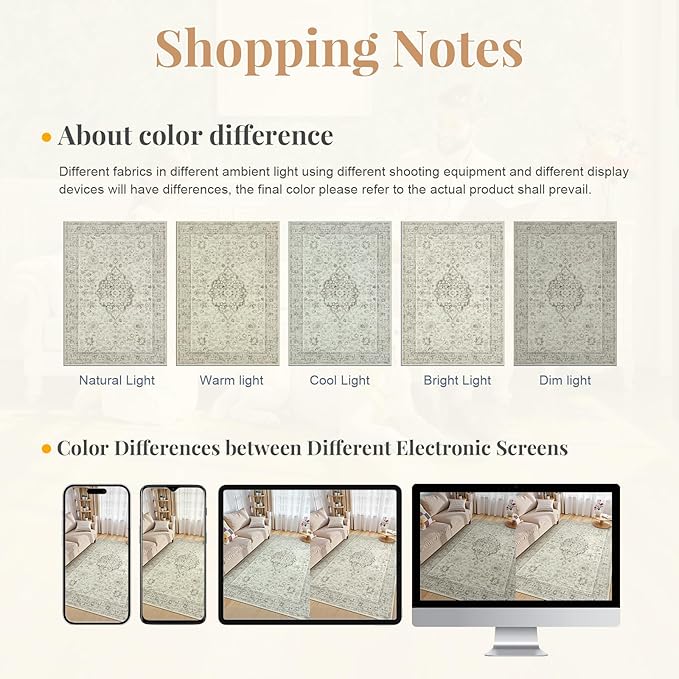 LIVEBOX Washable Area Rug 5x7 Rugs for Living Room Bedroom, Non-Slip Boho Indoor Carpet for Dining Room Office, Low-Pile Farmhouse Soft Carpets for Kids Nursery Room Playroom, Taupe