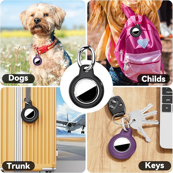 Upgrade Waterproof 2 Pack Airtags Holder with Apple Airtags Keychain, Hard PC Air Tag Case, Anti-Scratch & Shock Air tag Holder, Men's Women's Keyrings & Keychains-Black+Dark Purple