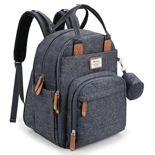 RUVALINO Diaper Bag Backpack-Expandable Baby Bag with up to 50% Capacity -Baby Essentials Bag with Changing Pad Insulated Bottle Holders & Pacifier Case, Waterproof, Dark Gray XL
