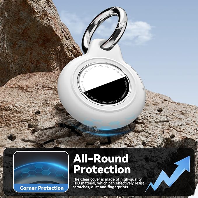 Upgrade Waterproof 2 Pack Airtags Holder with Apple Airtags Keychain, Hard PC Air Tag Case, Anti-Scratch & Shock Air tag Holder, Men's Women's Keyrings & Keychains-White+Rose Red