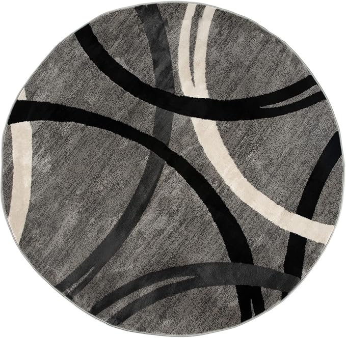 Rugshop Modern Wavy Circles Design Round Area Rug 8' Gray