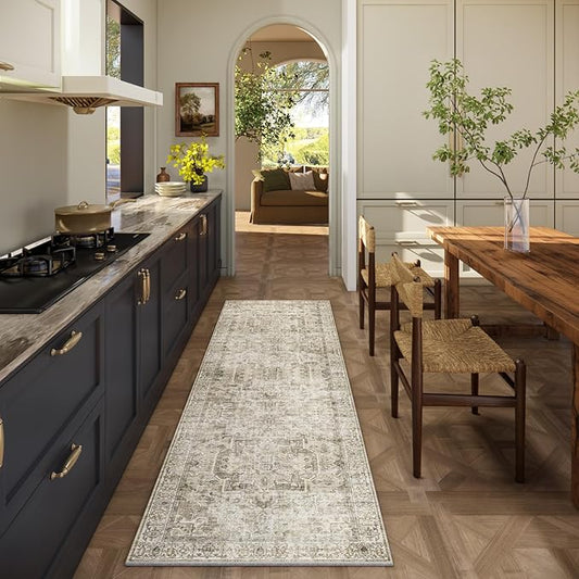 Machine Washable Kitchen Runner Rugs: 2'x6' Hallway Rug Non Slip Low Pile Stain Resistant Soft Carpet Runners for Hallways Indoor Entryway Kitchen Laundry Room Bedroom Farmhouse