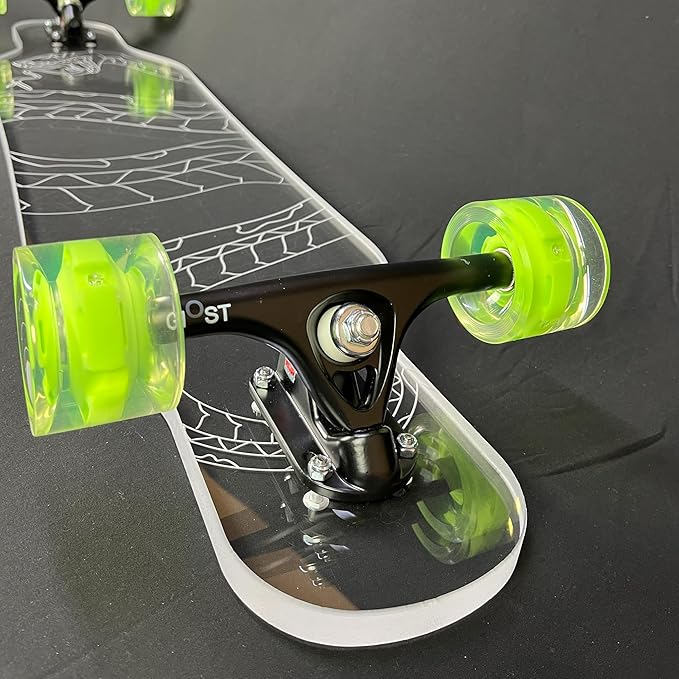 Clear Longboard Skateboard - Transparent Acrylic Long Boards with Light-Up LED Wheels for Smooth Rides - Ride The Streets in Style with Longboard Built for Beginners & Pros Alike