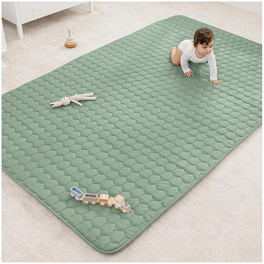 Comfy Cubs Rectangle Kids Play Mat - Large 60 x 96 inches Soft Quilted Baby Floor Mat with Non-Slip Bottom - Plush Design for Toddlers' Playtime and Relaxation - Comfortable and Durable - Fern