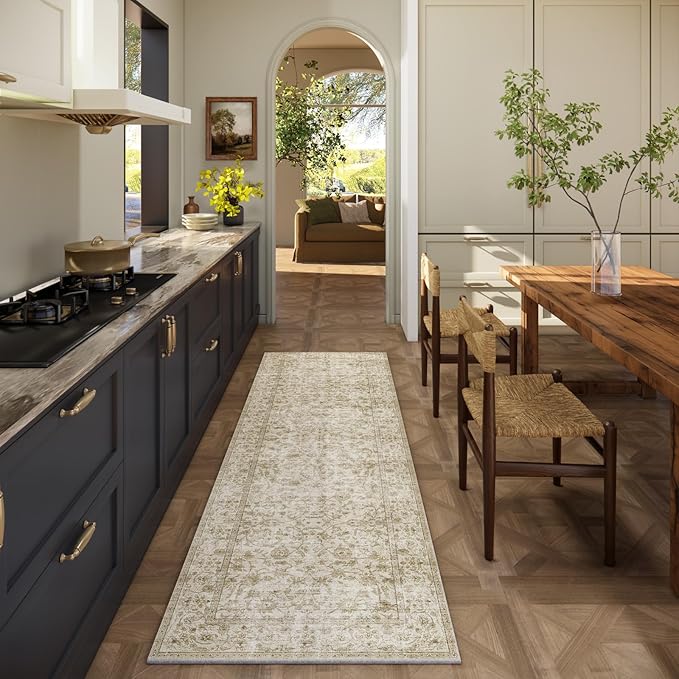 Washable Kitchen Rug Runners for Hallways: 2'6"x8' Bedroom Runner Rug Non Slip Low-Pile Stain Resistant Soft Carpet Runner for Indoor Entryway Hallways Kitchen Laundry Room Beside Farmhouse
