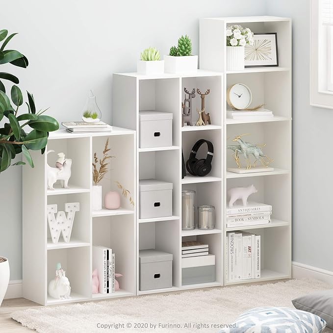 Furinno Luder Bookcase / Book / Storage , 7-Cube, White