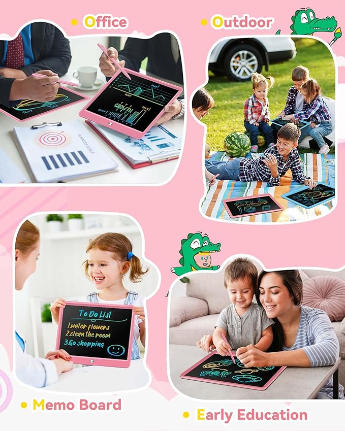 KOKODI 15 Inch LCD Writing Tablet with Anti-Lost Stylus, Erasable Doodle Board Colorful Toddler Drawing Pad, Car Travel School Games Toys for 3 4 5 6 7 8 Kids, Birthday Gift for Girls Boys Pink
