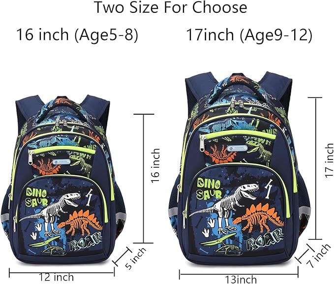 Cusangel Backpack for Boys Girls School Bookbags,Kindergarten Elementary Middle School Lightweight Waterproof Multifunctional Large Capacity for Backpack (17inch Luminous dinosaur)