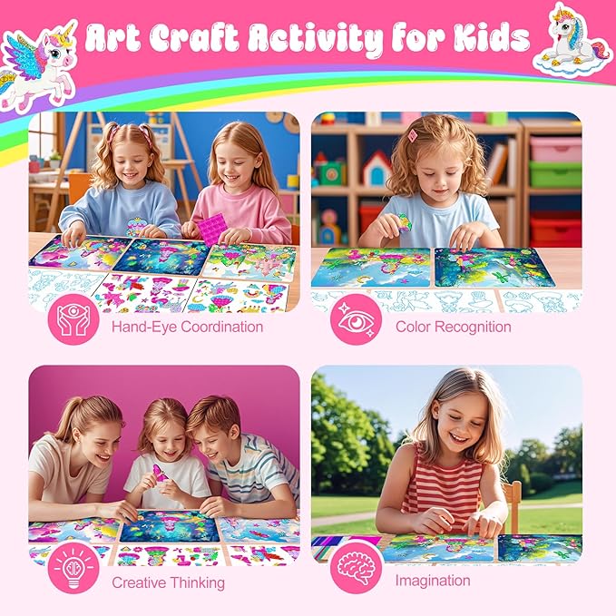 homicozy Art & Craft Activity for Kids-Foil Fun Unicorn & Princesses,No Mess Art Crafts for Girls,DIY Foil Foam Stickers,Creative Activity Kits,Kids Travel Toys,Gifts for Girls & Boys Ages 4-10