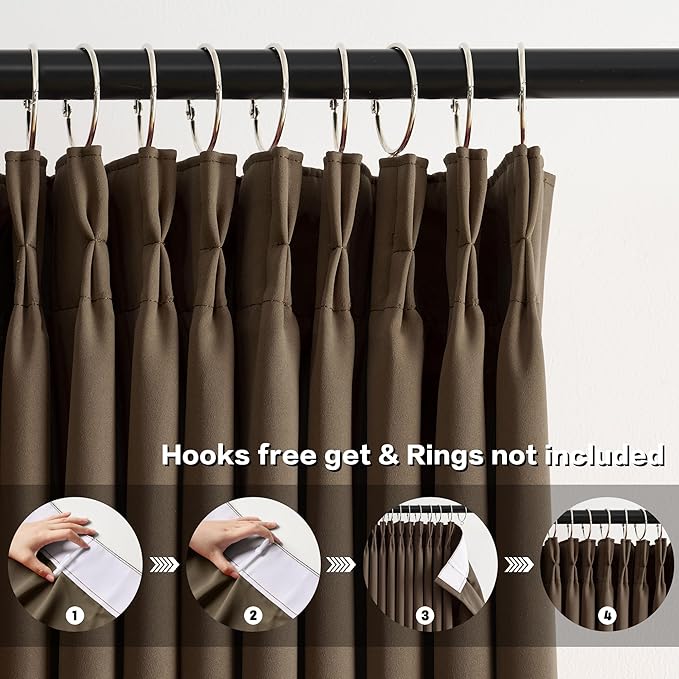 KEQIAOSUOCAI Blackout Curtains 84 Inches Long, Pinch Pleated Window Room Darkening Curtain Panels Drapery for Home, Hotel, Office, 40" W x 84" L, Set of 2, Chocolate Brown