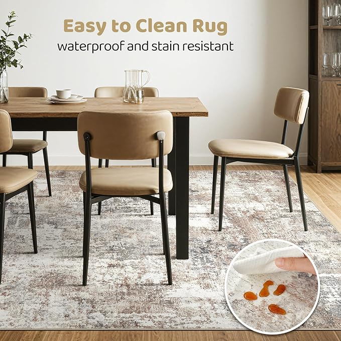5x8 Area Rug Living Room: Machine Washable Large Abstract Modern Soft Rugs Stain Resistant Indoor Floor Non Slip Accent Carpet for Bedroom Nursery Playroom Office Dining Room Dorm Home House- Brown