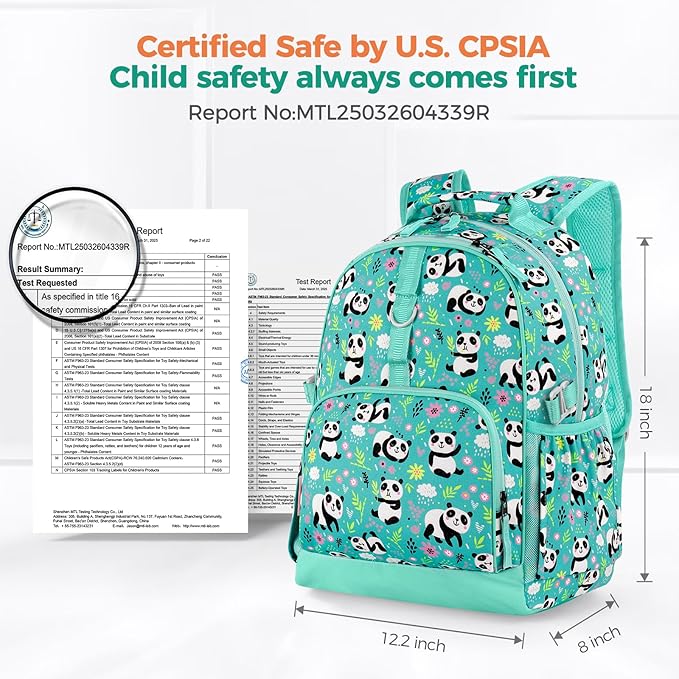 Choco Mocha Cheetah Backpack for Girls, Elementary School Backpack for Girls Ages 6-8 Kids Kindergarten Backpack Large Bookbag 18 Inch with Chest Strap, Green