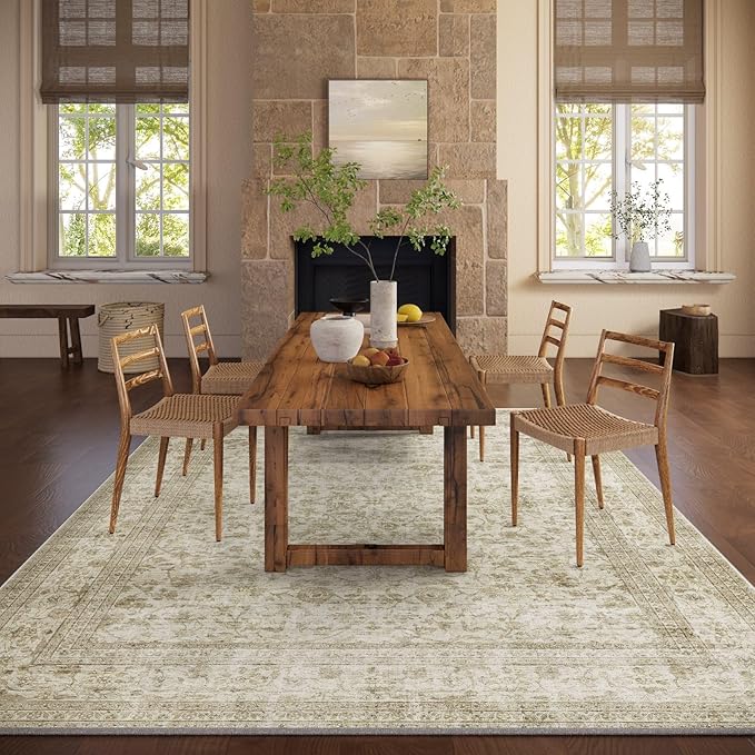 Machine Washable Rugs for Living Room: 9x12 Area Rugs for Bedroom Boho Vintage Rugs Stain Resistant Non Slip Low Pile Soft Lightweight Carpet for Kitchen Dining Room Farmhouse Nursery Kids Room