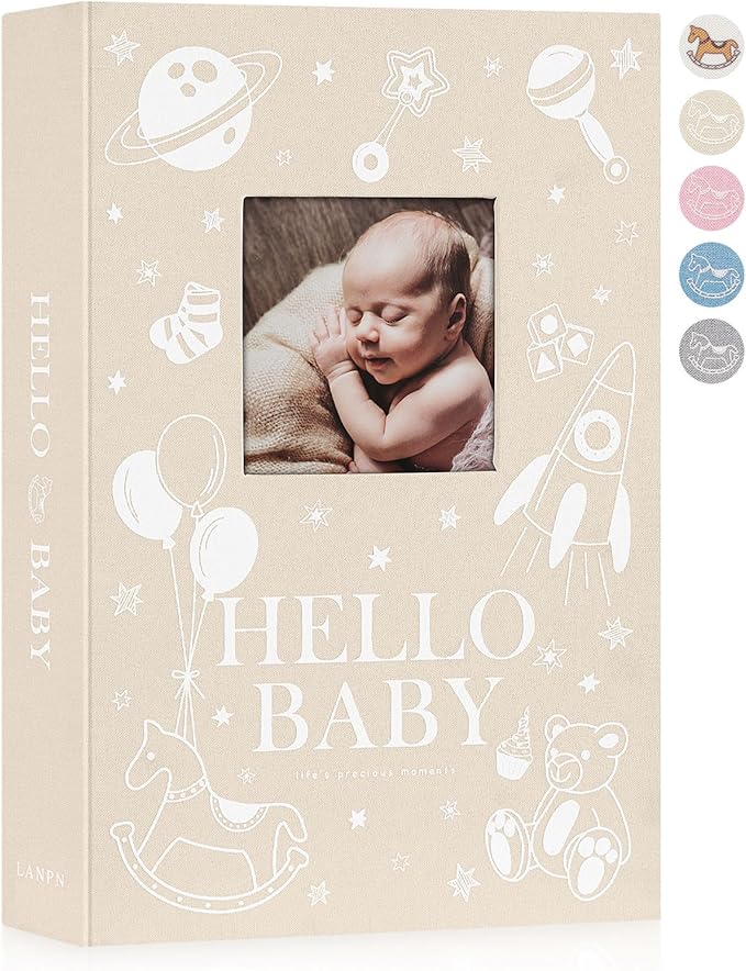 Lanpn Baby Photo Album 4x6 300 Pockets, Linen Newborn Bebe Ultrasound Photo Album with Memo Writing Area Photo Book, Picture Album for kids, Baby Girl Boy Memory Book Keepsake Beige