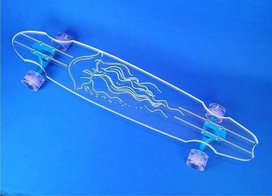 Clear Longboard Skateboard - Transparent Acrylic Long Boards with Light-Up LED Wheels for Smooth Rides - Ride The Streets in Style with Longboard Built for Beginners & Pros Alike
