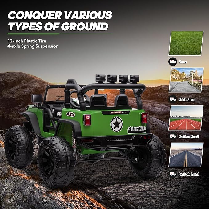 24V 9Ah Ride on Toy for Big Kids, 4x4 2 Seater Ride on Car Truck w/Remote Control, 4x200W Motors - Green