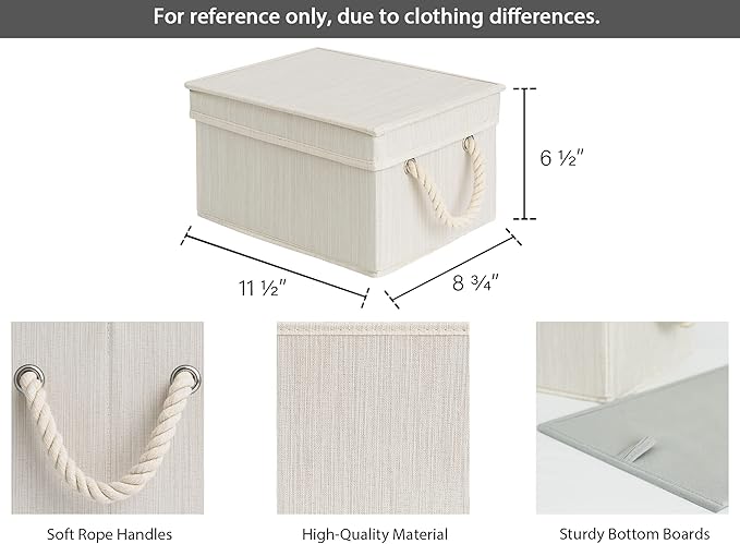 StorageWorks Storage Bins with Lids, Decorative Storage Boxes with Lid and Soft Rope Handles, Foldable Storage Baskets for Closet, Shelves, Stackable, Ivory and White, Medium, 3-Pack