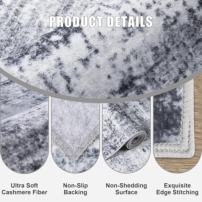 8x10 Area Rug Living Room Rug: Washable Modern Abstract Soft Thin Rug Indoor Floor No Slip Stain Resistant Carpet for Bedroom Dining Room Farmhouse Nursery Home Office - Grey