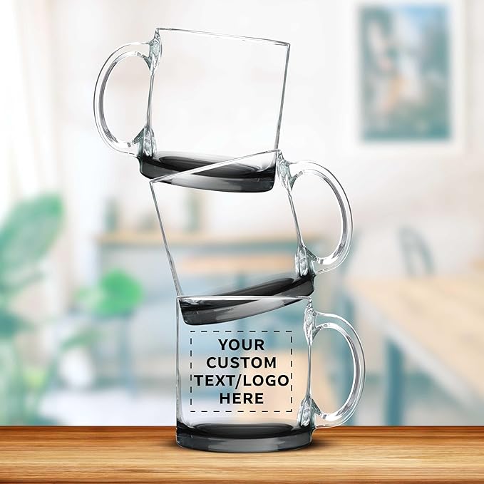 Custom Libbey Clear Glass Coffee Mugs 13 oz. Set of 50, Personalized Bulk Pack - Perfect for Coffee, Tea, Espresso, Hot Cocoa, Other Beverages - Black Bottom