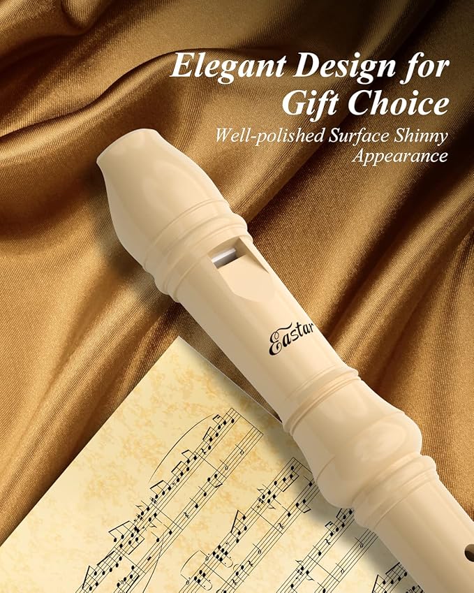 Eastar Soprano Recorder Instrument for Kids Beginners, German Fingering C Key with Cleaning Kit, Thumb Rest, Cotton Bag, Fingering Chart, ERS-21GN, Natural, School-Approved