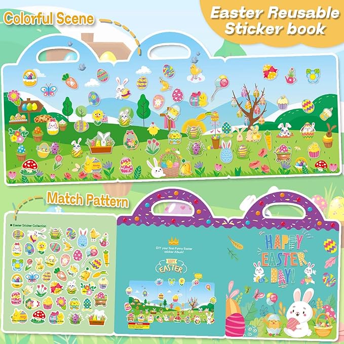 Easter Reusable Sticker Books for Toddlers 1-3, Easter Stickers for Kids, Sticker Book for Toddlers 2-4 Years, Easters Gifts Toys for Kids Girls Boys