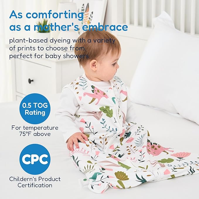 TotAha Cute Dinos Sleep Sack 6-12 Months 3 Pack, Buttery Soft Swaddle Transition Wearable Blanket Baby Sleeping Bag, 0.5 TOG