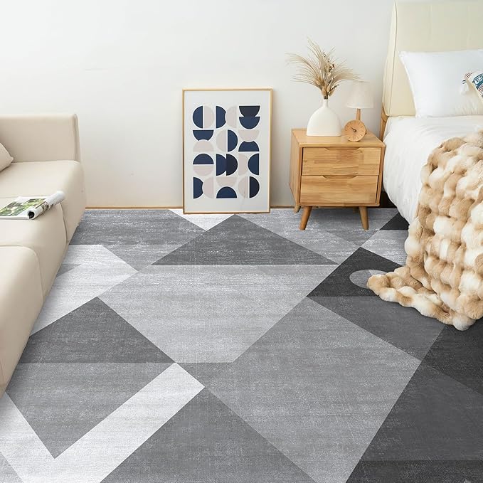 HOMFINE Washable Modern Area Rug - Geometric Style 9x12 Rugs for Living Room, Bedroom, Machine Washable Rug Soft Non Slip Non Shedding Area Rug - Grey, 9'x12'