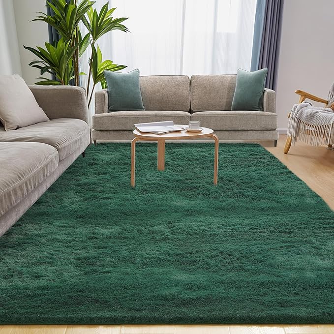 Fluffy Area Rug, 4x6 Green Rugs for Bedroom, Soft Plush Area Rugs for Living Room, Non-Slip Indoor Carpet for Nursery, Study Room, Playroom, Home Decor