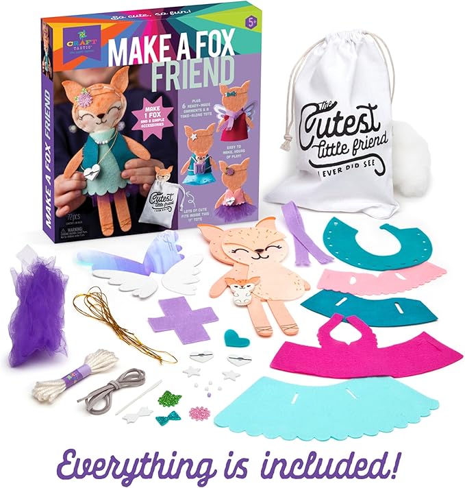 Craft-tastic – Make a Fox Friend Craft Kit – Learn to Make 1 Easy-to-Sew Stuffie with Clothes & Accessories