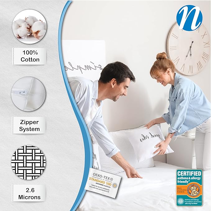 National Allergy Superior 100% Cotton California King Mattress Protector Zippered - 73" x 84" x 15" - Hypoallergenic Bed Encasement - Breathable Dust Proof Cover - Oeko-TEX Standard 100 Certified