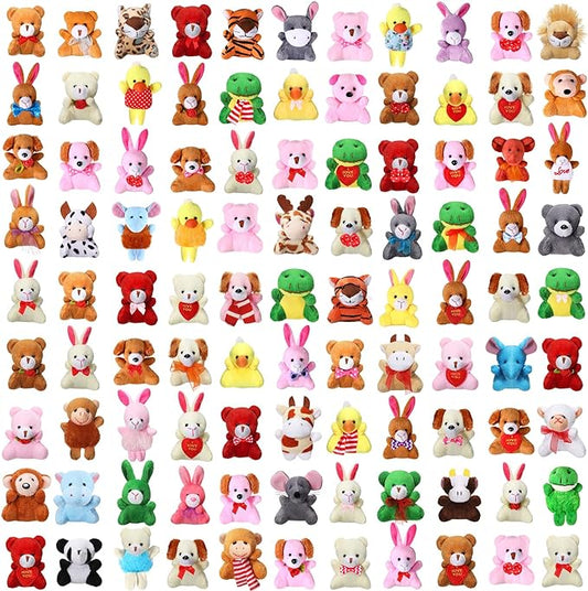 Zhanmai 100 Pcs Mini Plush Stuffed Animal Bulk Small Animal Toys Keychain Party Favors Easter Egg Stuff for Kids Birthday Valentine Carnival Classroom Prizes Gift Goodie Bag Filler(Cute Style)