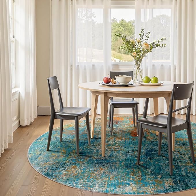 Washable Area Rugs 6ft Non-Slip Modern Abstract Soft for Living Room Entryway Bedroom Nursery, Print Pattern, Teal Blue Green Orange Rust Red Colorful