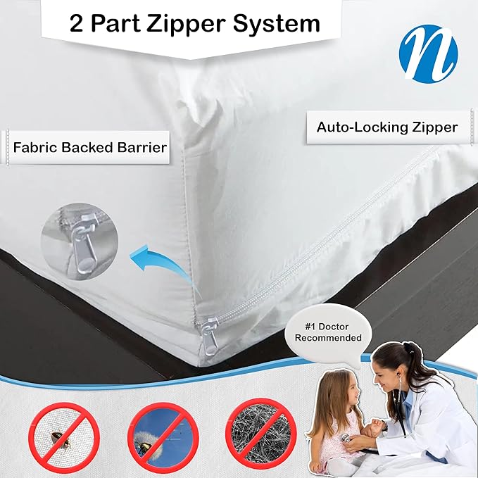 National Allergy Superior 100% Cotton California King Mattress Protector Zippered - 73" x 84" x 9" - Hypoallergenic Bed Encasement - Breathable Dust Proof Cover - Oeko-TEX Standard 100 Certified