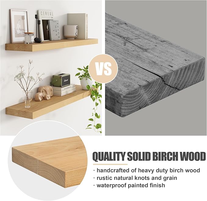 Floating Shelves for Wall, USA-Sourced Brich Wood 48 Inch Long Wall Shelves, Natural Wooden Mounted Picture Ledge Shelf, Nursery Book Storage Shelf Kids Bookshelf, Display Shelf for Bathroom