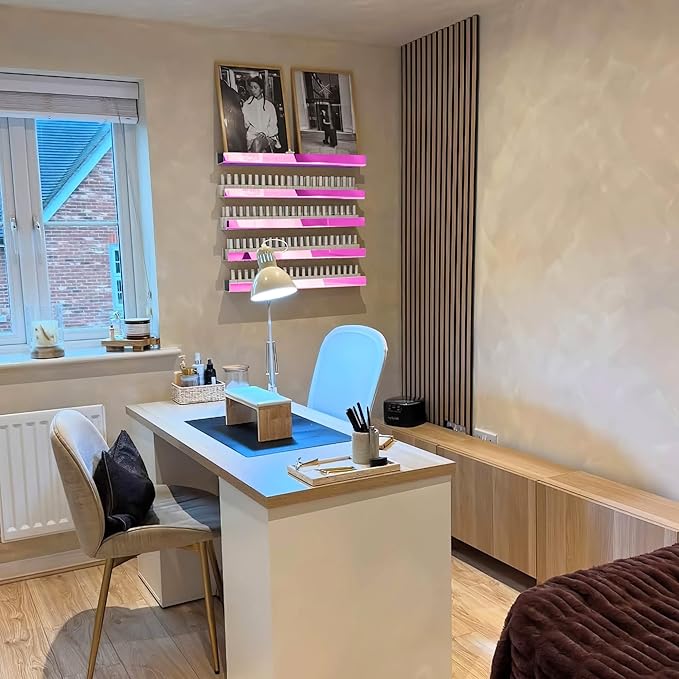 4 Pack 15 Inch Pink Reflective Acrylic Shelves, Pink Floating Shelves, Modern Sunglasses Essential Oil Picture Ledge Display Toy Storage Shelf