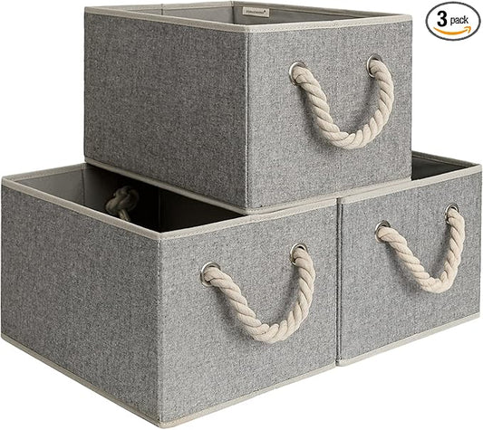 StorageWorks Storage Baskets for Shelves, Foldable Fabric Closet Storage Bins with Handles, Fabric Storage Bins Clothes Organizer, Gray, 3-Pack, Large
