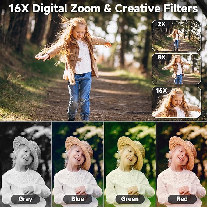 Digital Camera, 44MP FHD 4K Vlogging Camera for Kids Point and Shoot Cameras with 64GB Card, 16X Zoom Portable Compact Small Camera Gifts for Teens Boys Girls Adult Beginner