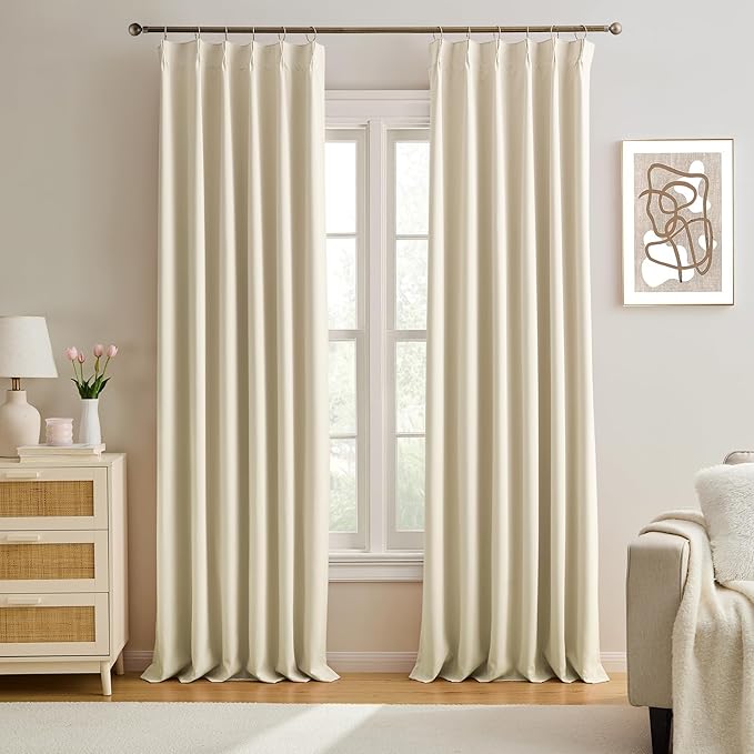 KEQIAOSUOCAI Pinch Pleated Curtains 138 Inches Long,Memory Shape Room Darkening Soundproof Window Curtains with Hooks for Bedroom Living Room Track System 40 x 138 x 2 Panels